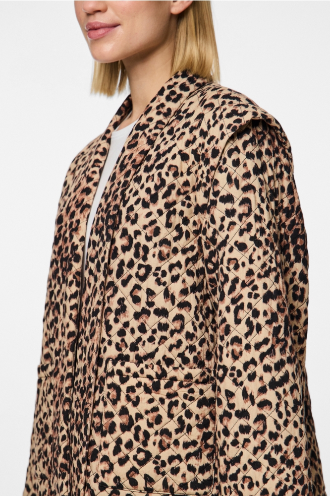 PCSAROLINE SHORT PRINTED JACKET 17156101 TANNIN/LEOPARD